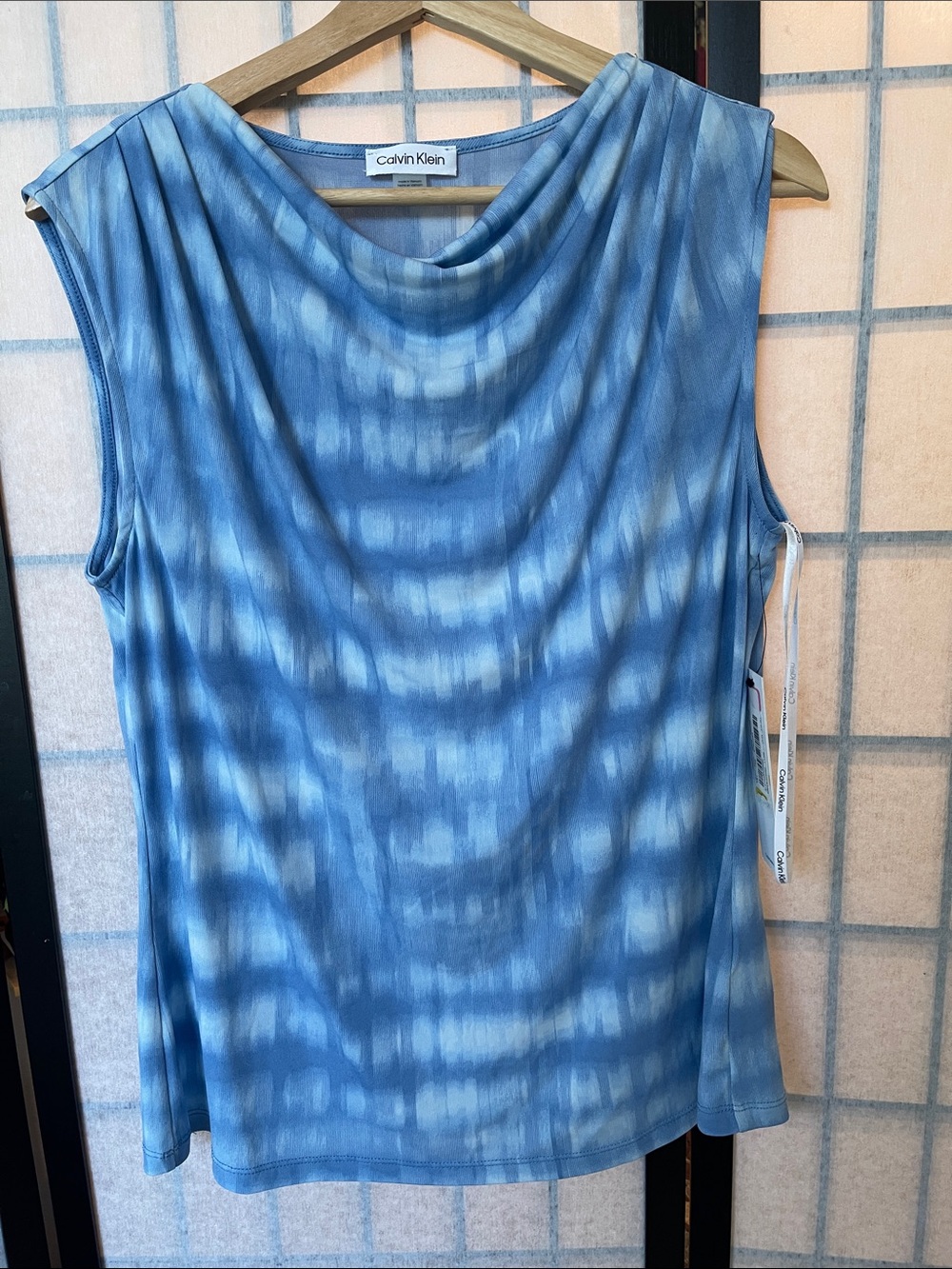Calvin Klein Blue Tie-Dye Cowl Neck Tank